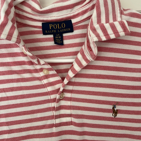 Boys Polo Ralph Lauren Button Up Pink and White Striped Top Size 14/16 - Picture 4 of 5
